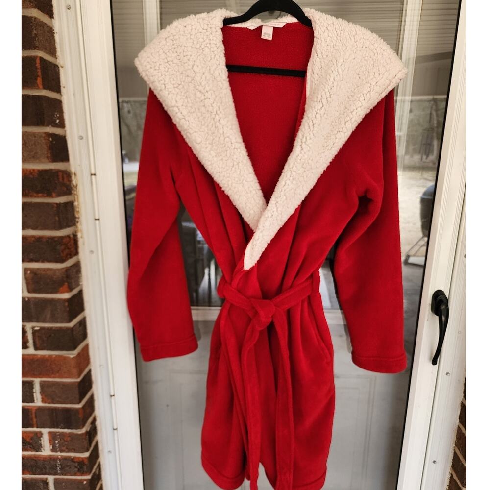 Victoria's Secret Hooded Sherpa Fleece Womens Red Robe Medium/Large Valentines - Picture 1 of 4